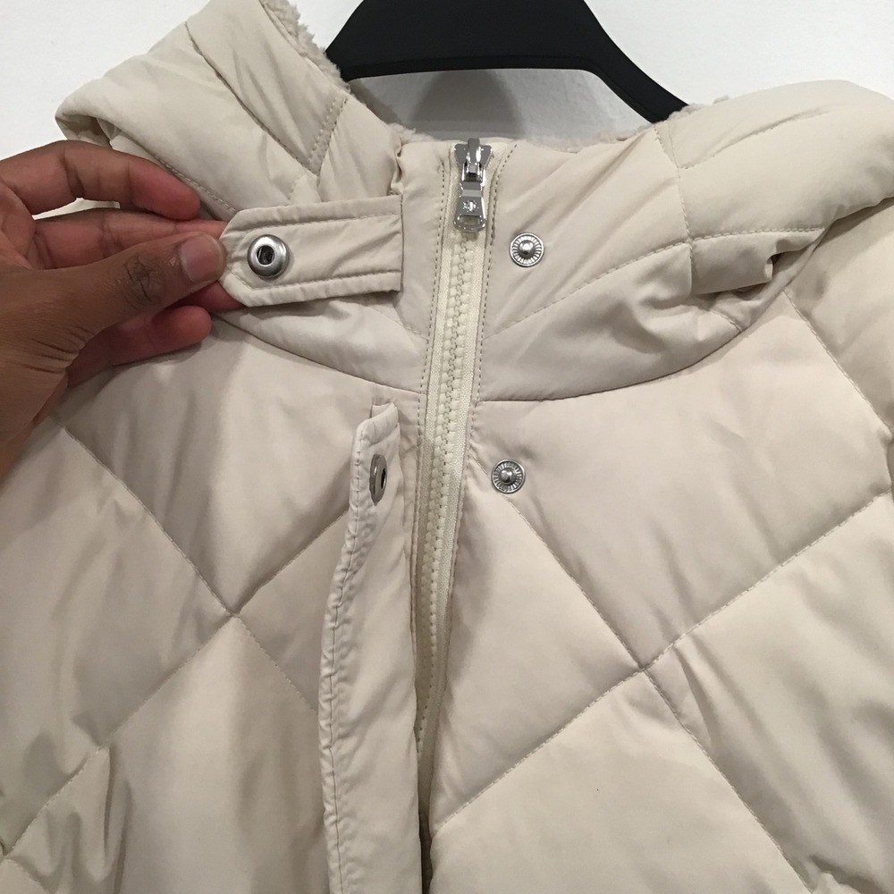 Lauren Ralph Lauren Quilted Puffer Coat Women Large Cream Good Hooded Parka New - Picture 12 of 16